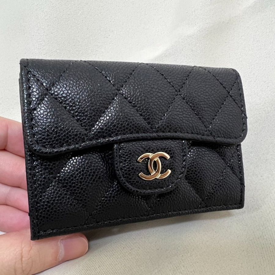 全新 Chanel 香奈兒 金色荔枝皮三折短夾 歡迎聊聊-4