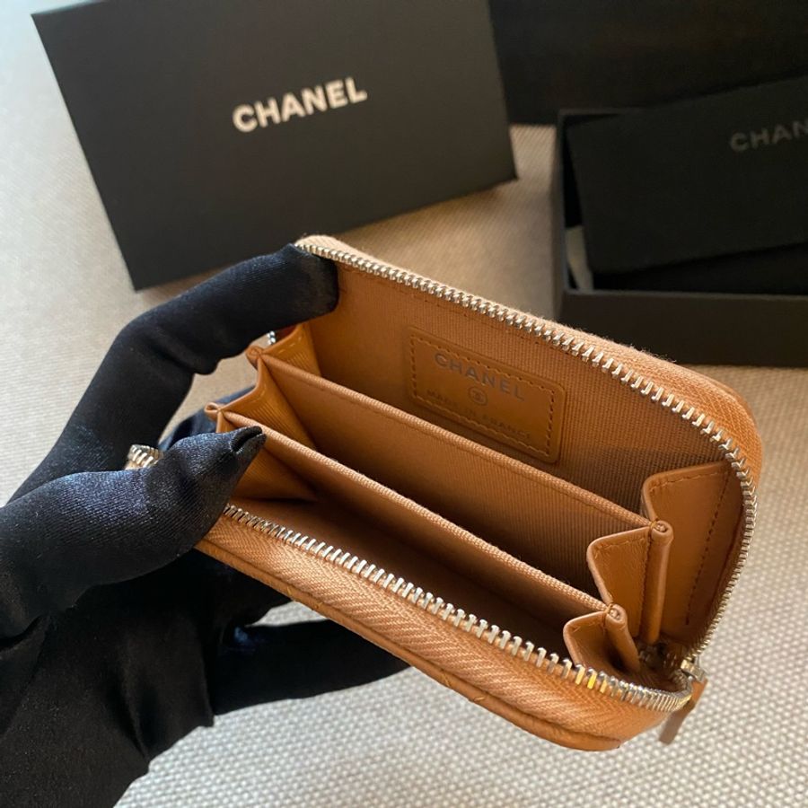 全新 Chanel 拉鏈零錢卡包 2024 新色 淡焦糖-1