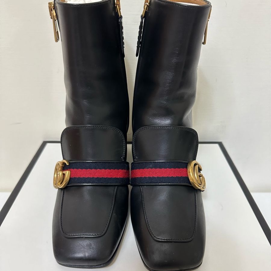 GUCCI 珍珠方頭黑色短靴 尺寸:36.5-0