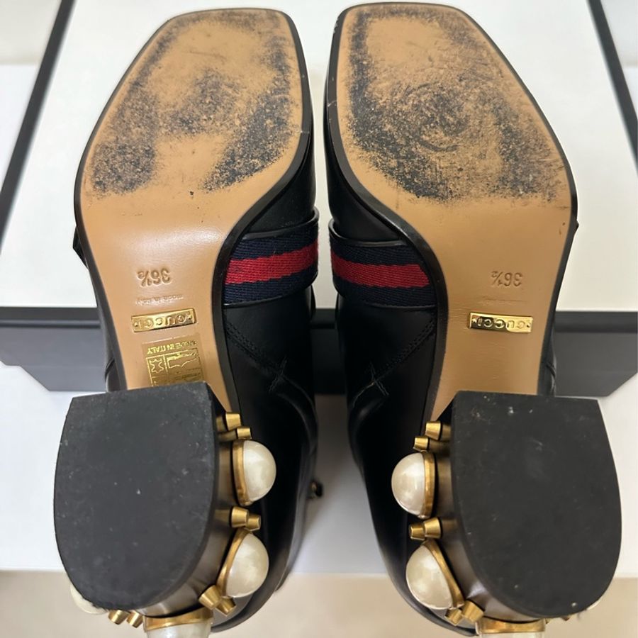 GUCCI 珍珠方頭黑色短靴 尺寸:36.5-6