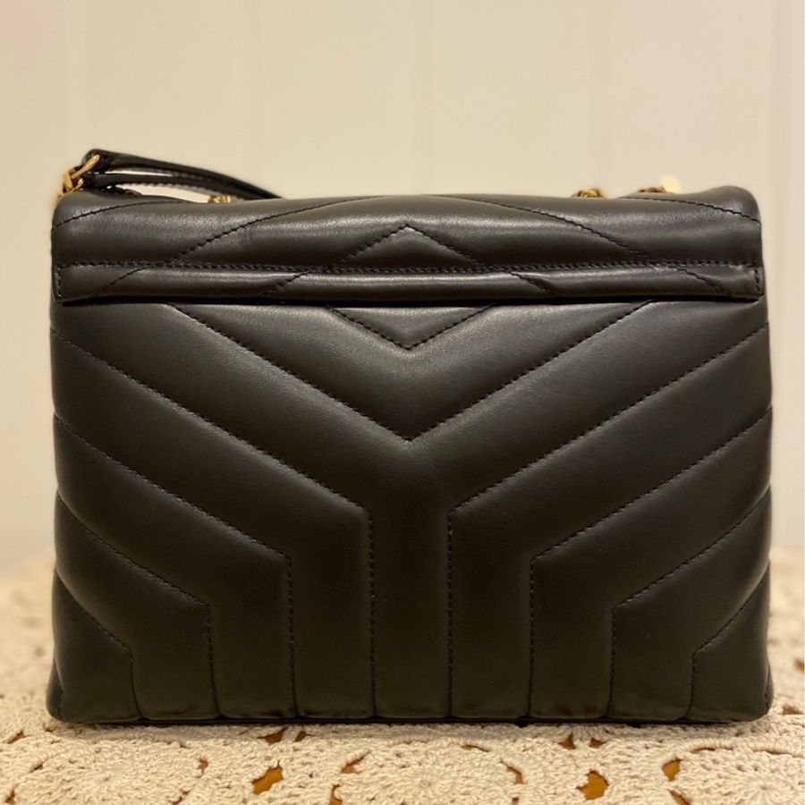 聖羅蘭【YSL】LOULOU「Y」形絎縫皮革小型手袋 黑色-3