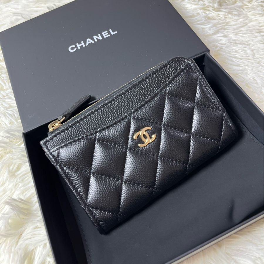 Chanel 黑金荔枝皮L拉鍊小夾-0