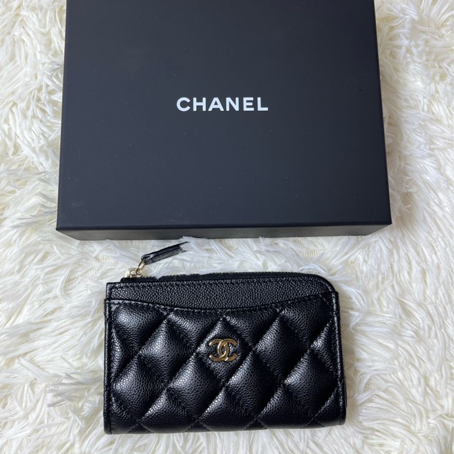 Chanel 黑金荔枝皮L拉鍊小夾-2