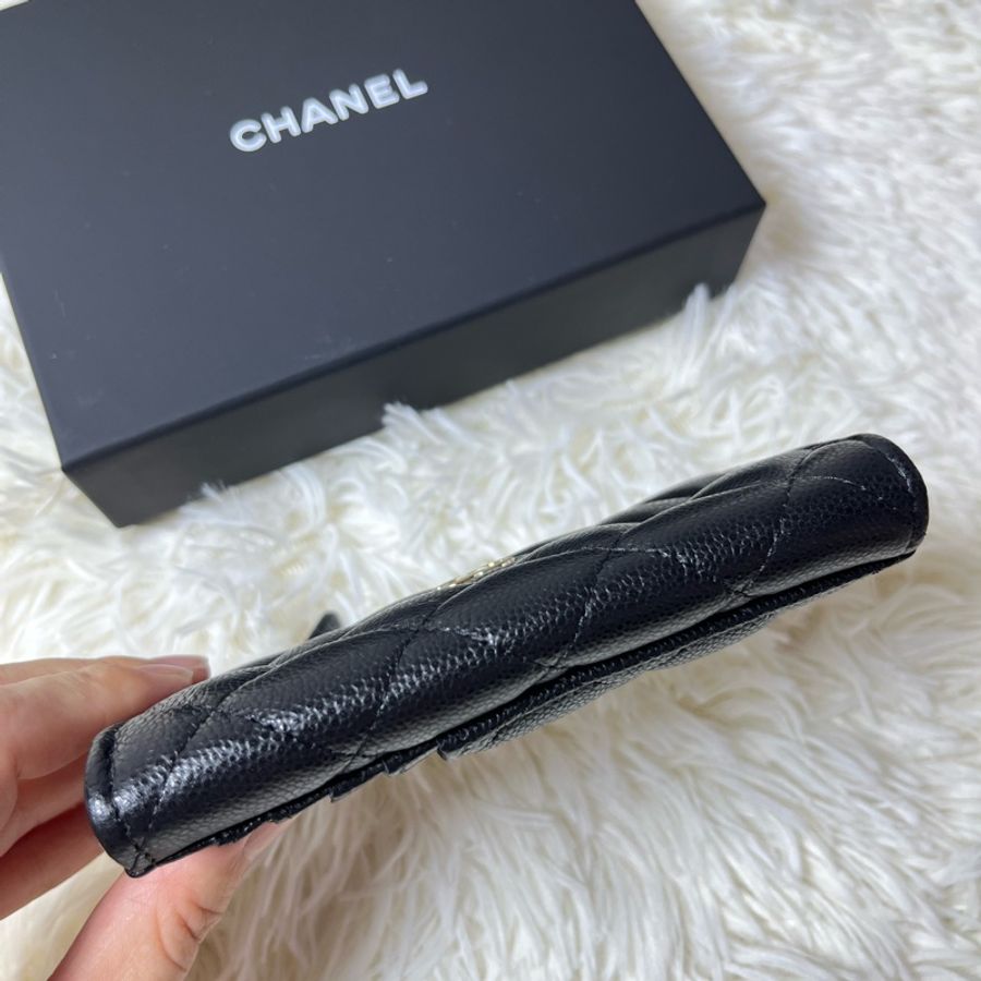 Chanel 黑金荔枝皮L拉鍊小夾-6
