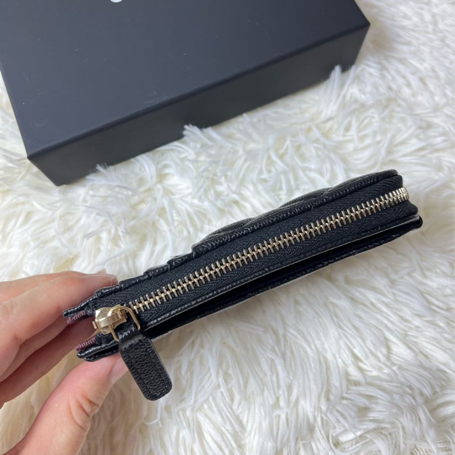 Chanel 黑金荔枝皮L拉鍊小夾-7