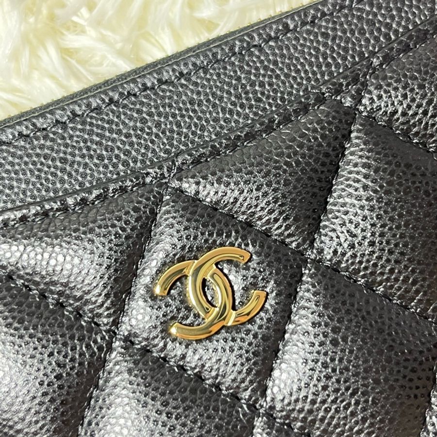 Chanel 黑金荔枝皮L拉鍊小夾-9