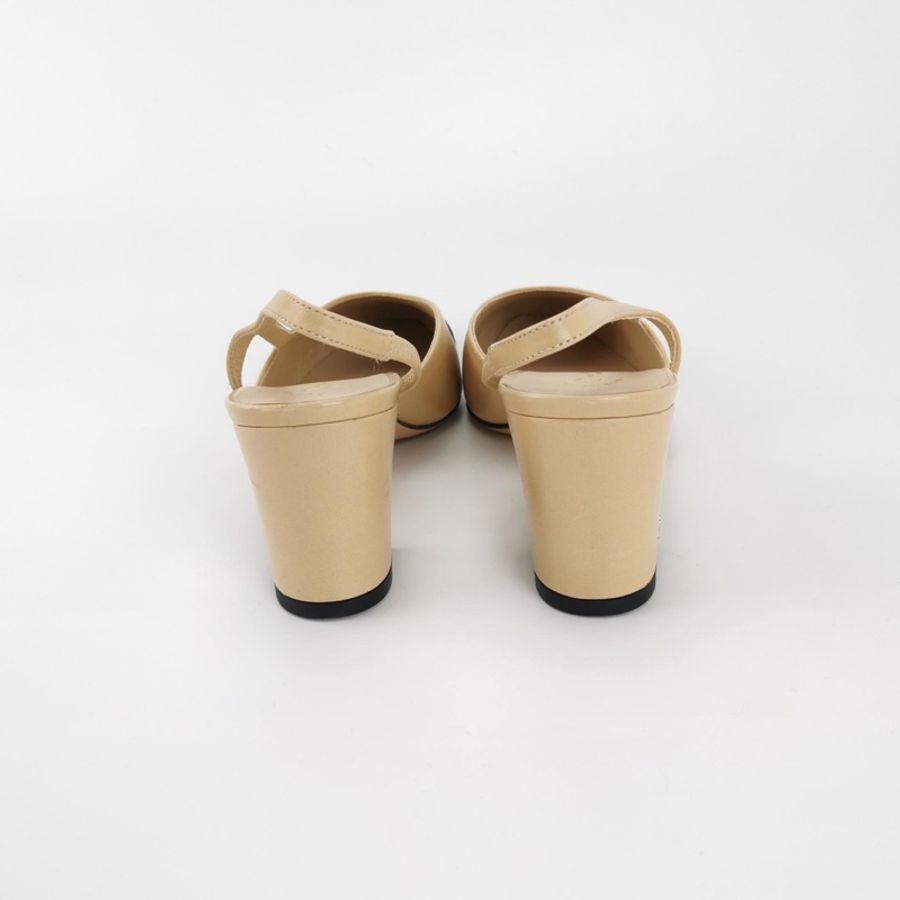 Chanel 羊皮拼色雙C Logo後系帶鞋高跟鞋38碼-3