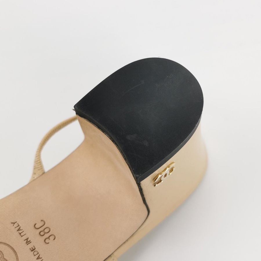 Chanel 羊皮拼色雙C Logo後系帶鞋高跟鞋38碼-9