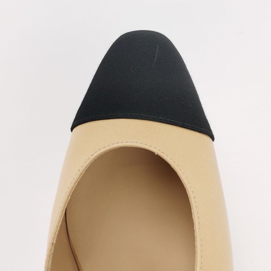 Chanel 羊皮拼色雙C Logo後系帶鞋高跟鞋38碼-12