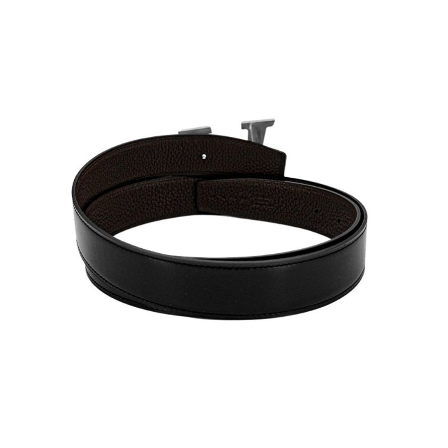 Hermes 直紋銀H牛皮雙面用腰帶-32mm(黑/咖)-3