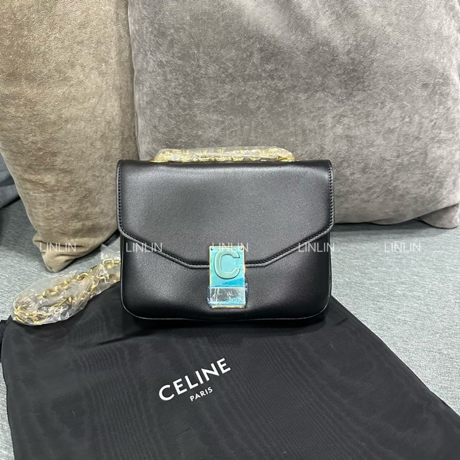 CELINE C BAG 黑色小型小牛皮鏈帶包-0