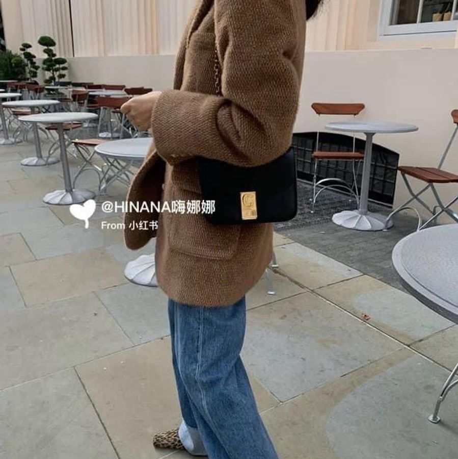 CELINE C BAG 黑色小型小牛皮鏈帶包-3