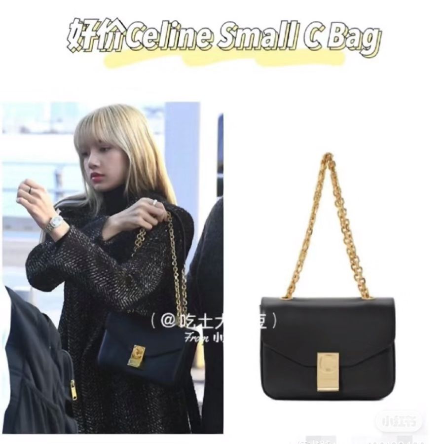 CELINE C BAG 黑色小型小牛皮鏈帶包-4