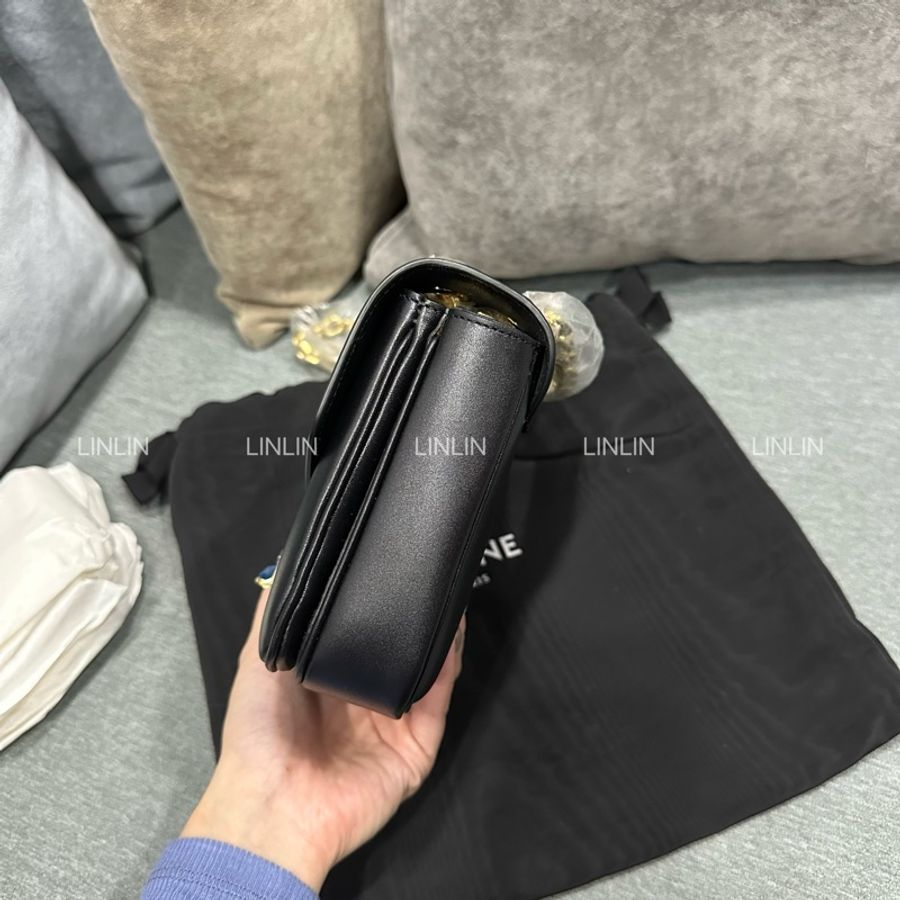 CELINE C BAG 黑色小型小牛皮鏈帶包-12