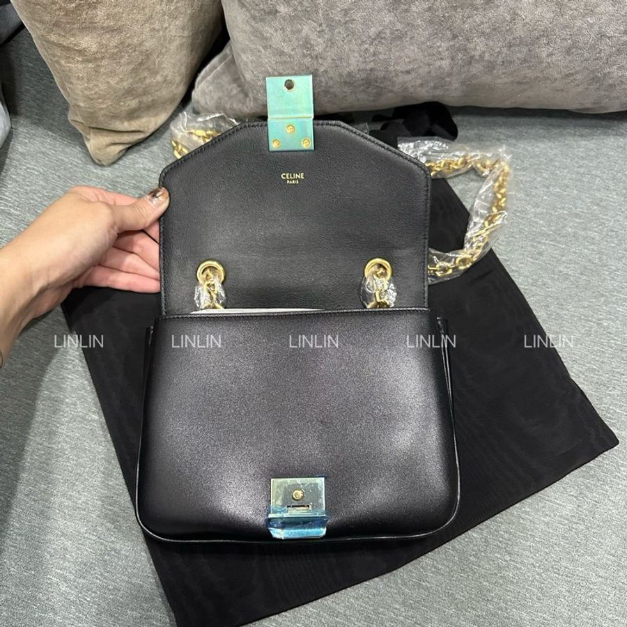 CELINE C BAG 黑色小型小牛皮鏈帶包-8