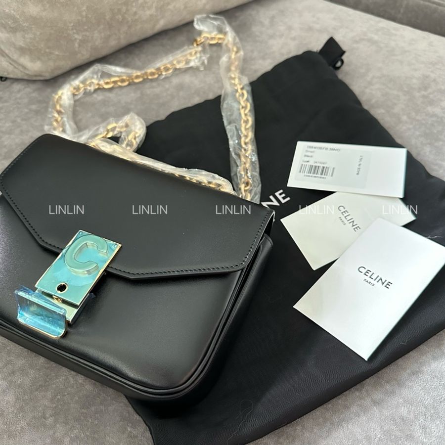 CELINE C BAG 黑色小型小牛皮鏈帶包-14