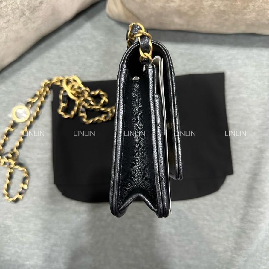 CHANEL 24S黑金荔枝牛皮 雙C調節扣WOC-11