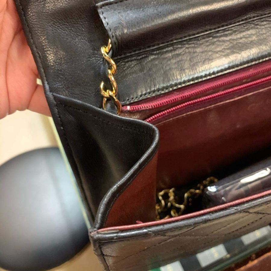 Chanel香奈兒老香經典黑金菱格翻蓋包叮釦大方胖vintage蔡詩蕓同款-9