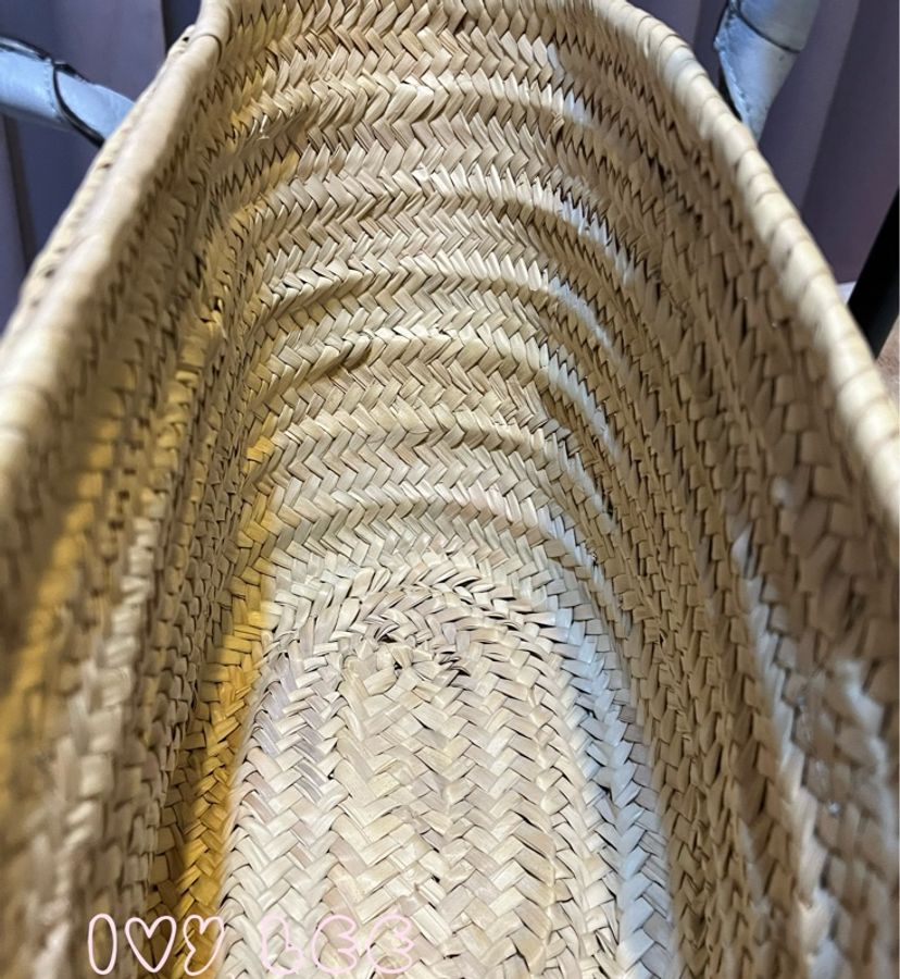CHLOE Marcie 中型 小牛皮 拼草編 手提包 托特包 水藍色 二手精品-8