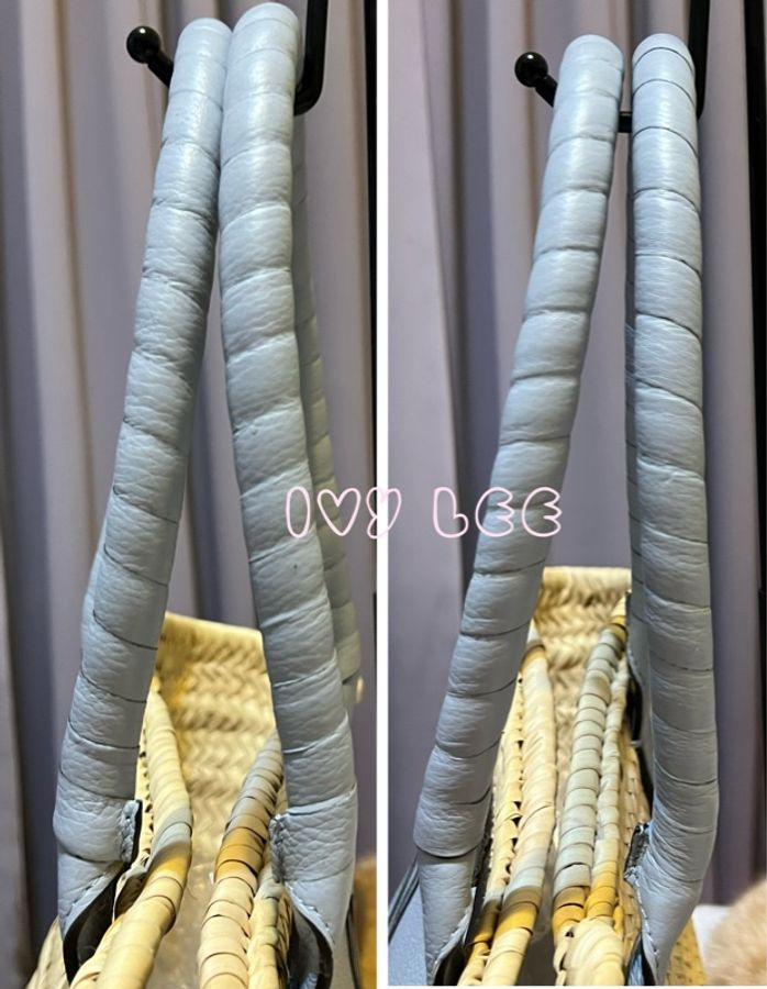 CHLOE Marcie 中型 小牛皮 拼草編 手提包 托特包 水藍色 二手精品-12
