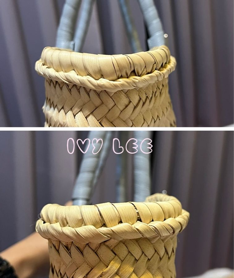 CHLOE Marcie 中型 小牛皮 拼草編 手提包 托特包 水藍色 二手精品-17