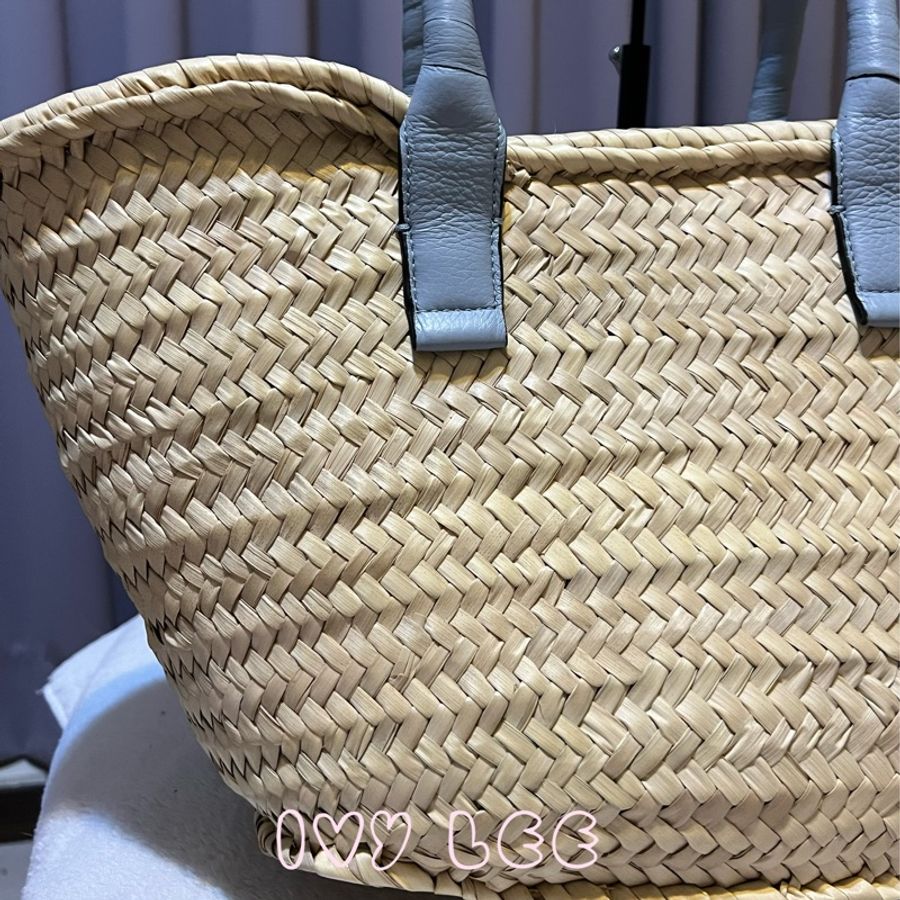 CHLOE Marcie 中型 小牛皮 拼草編 手提包 托特包 水藍色 二手精品-19