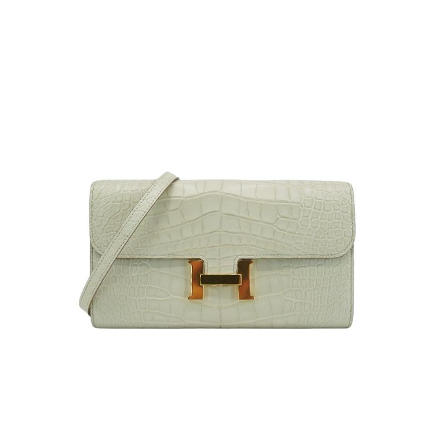 Hermes Constance To go 鱷魚皮金釦長夾/斜背包(8L冰川白)-3