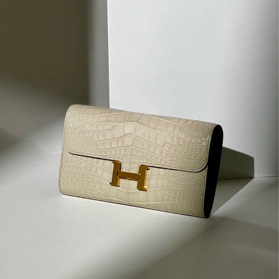 Hermes Constance To go 鱷魚皮金釦長夾/斜背包(8L冰川白)-2