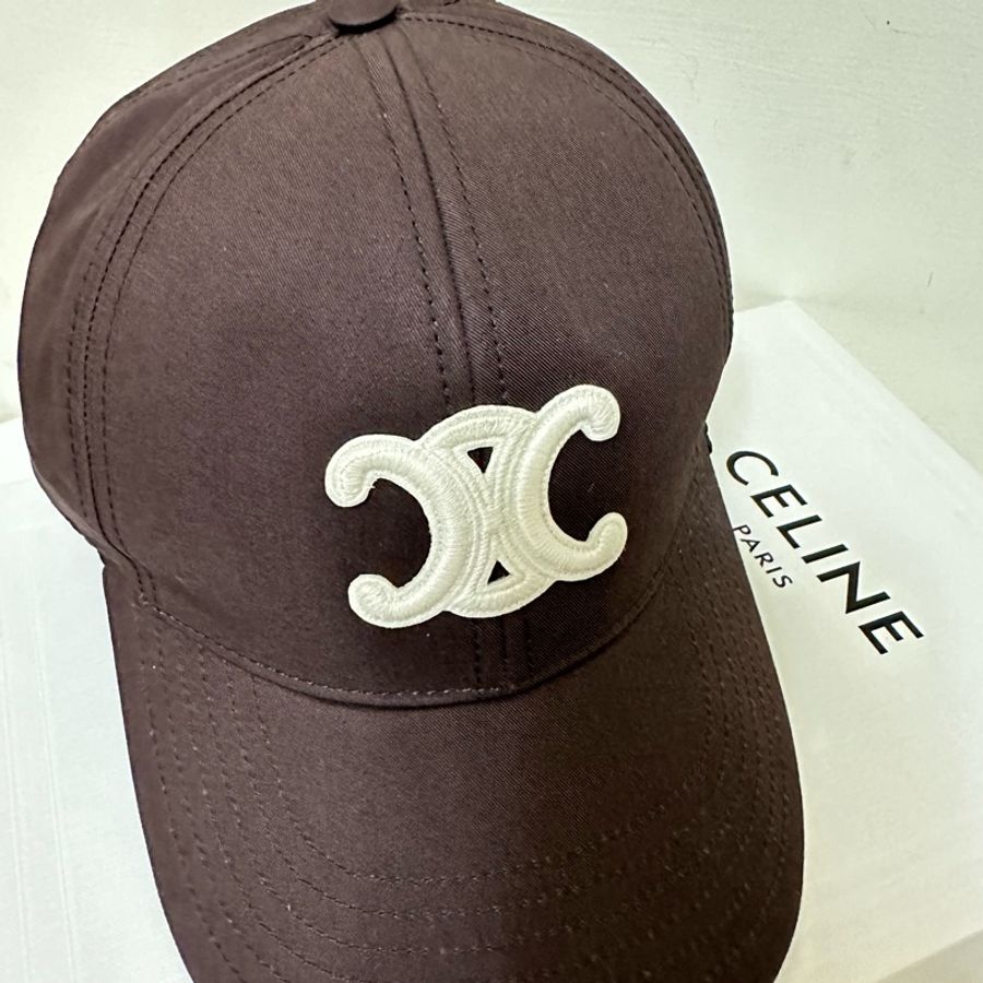 Celine 凱旋門Logo可可棕色棒球帽 S號-0