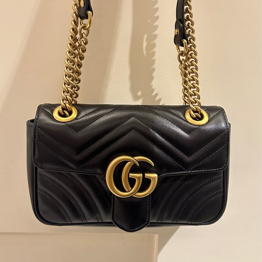 GUCCI 黑MARMONT掀蓋鏈包22-0