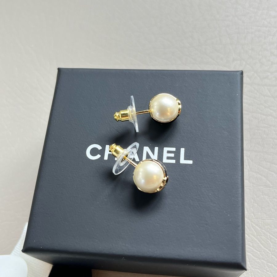 Chanel 24s金色雙C黑色琺瑯珍珠耳環-4