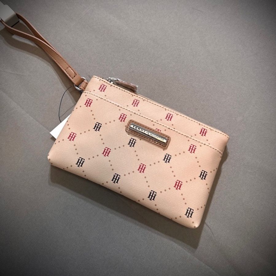 Tommy hilfigure wallet clutch wristlet bag 茶系logo滿版手挽卡片手機小包 化妝包-0