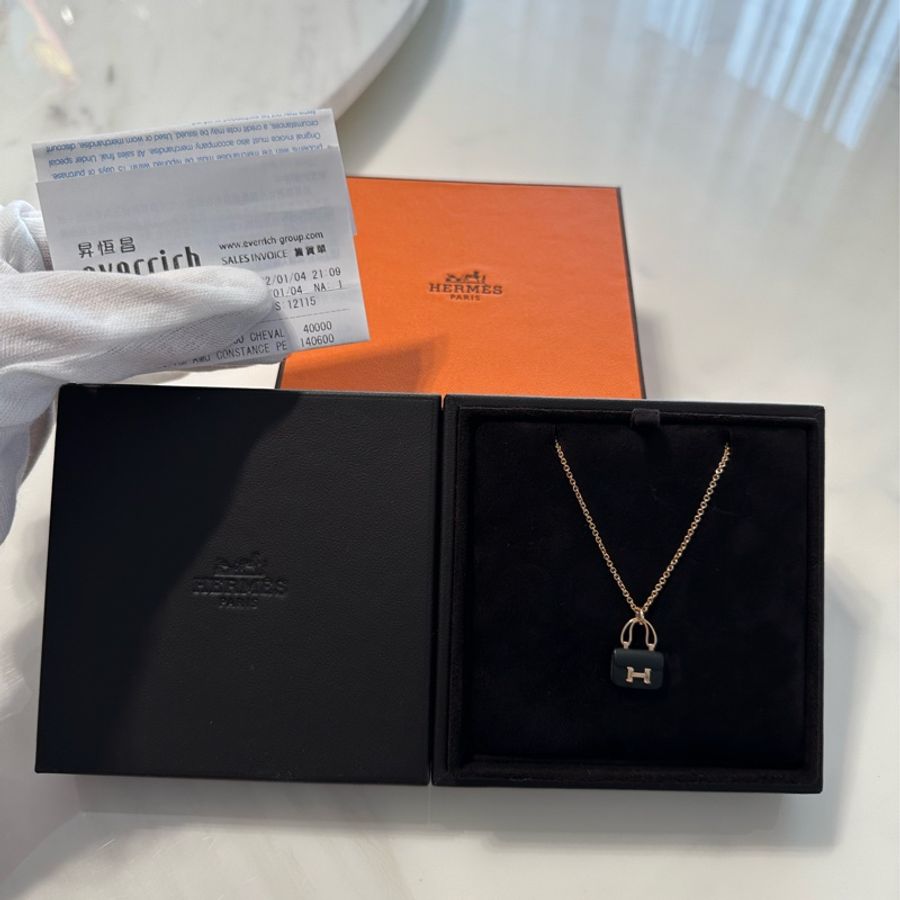 可議價 9成新 愛馬仕 Hermes Constance Black Jade Necklace 黑玉項鍊 桃園機場購入-0