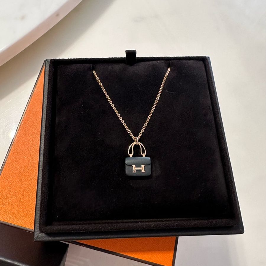 可議價 9成新 愛馬仕 Hermes Constance Black Jade Necklace 黑玉項鍊 桃園機場購入-5