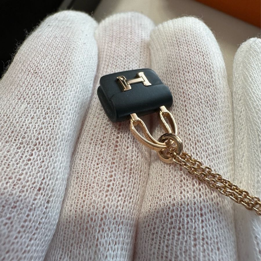 可議價 9成新 愛馬仕 Hermes Constance Black Jade Necklace 黑玉項鍊 桃園機場購入-12