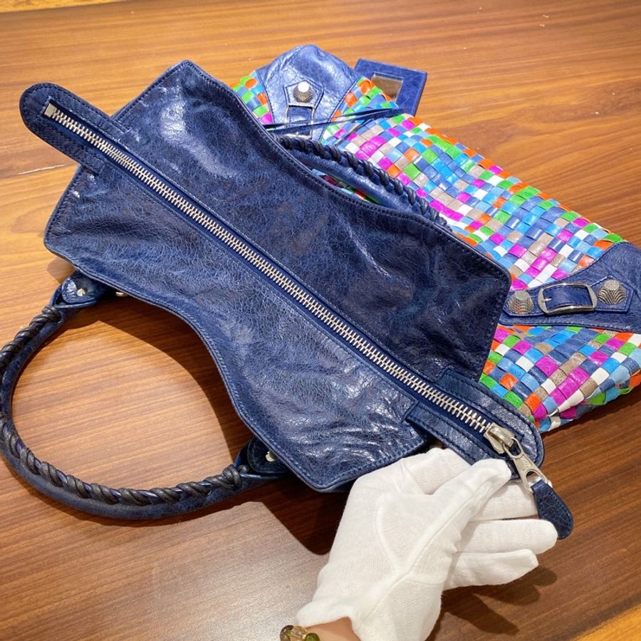 Balenciaga 巴黎世家大號限量花色格子皮革編織款手提包單肩包 附隨身小鏡夾-2