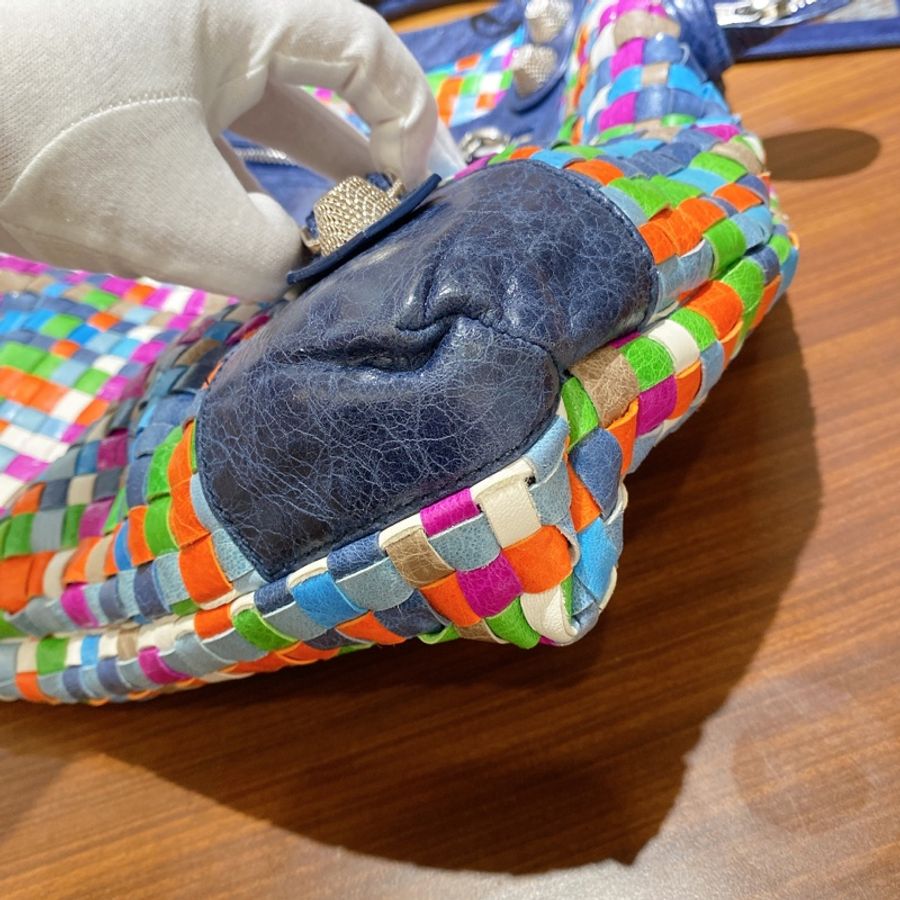Balenciaga 巴黎世家大號限量花色格子皮革編織款手提包單肩包 附隨身小鏡夾-10
