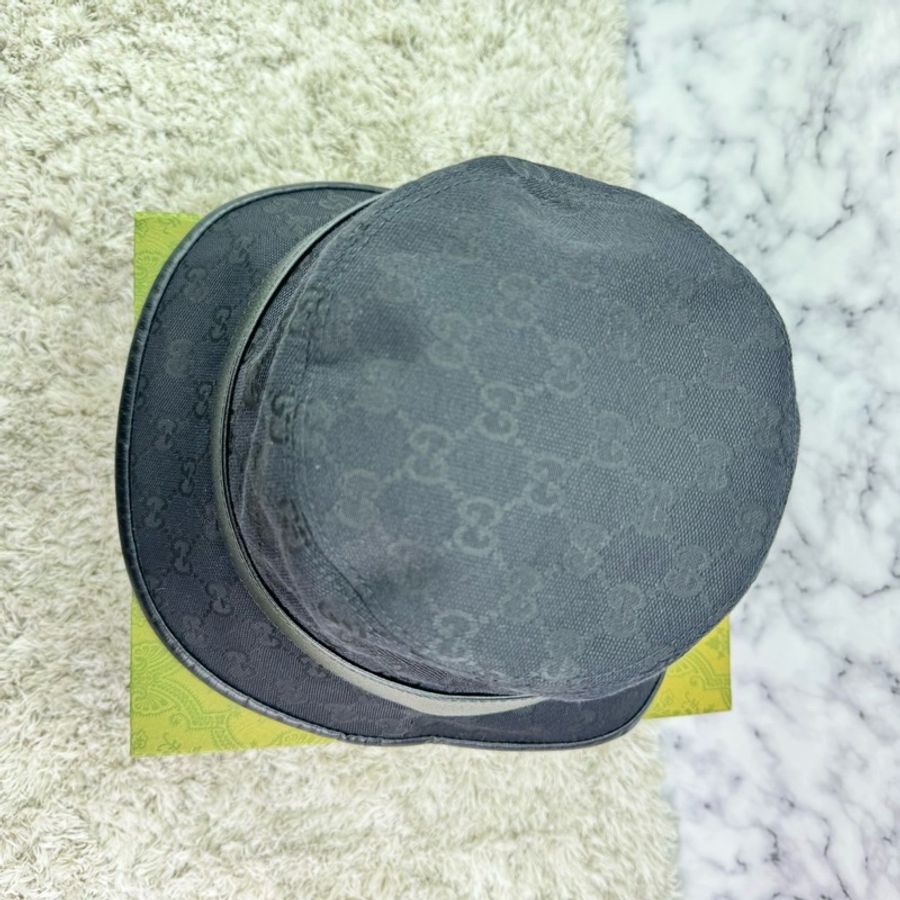 GUCCI 經典GG 金釦LOGO帆布皮革飾邊漁夫帽(黑) ⭕️全新閒置品⭕️-18
