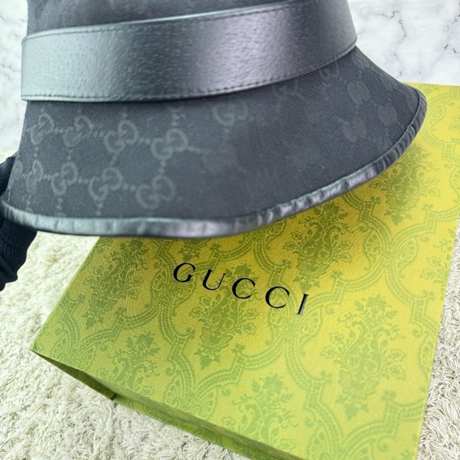 GUCCI 經典GG 金釦LOGO帆布皮革飾邊漁夫帽(黑) ⭕️全新閒置品⭕️-20