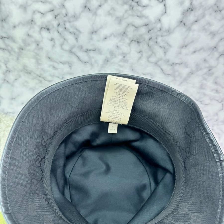 GUCCI 經典GG 金釦LOGO帆布皮革飾邊漁夫帽(黑) ⭕️全新閒置品⭕️-25