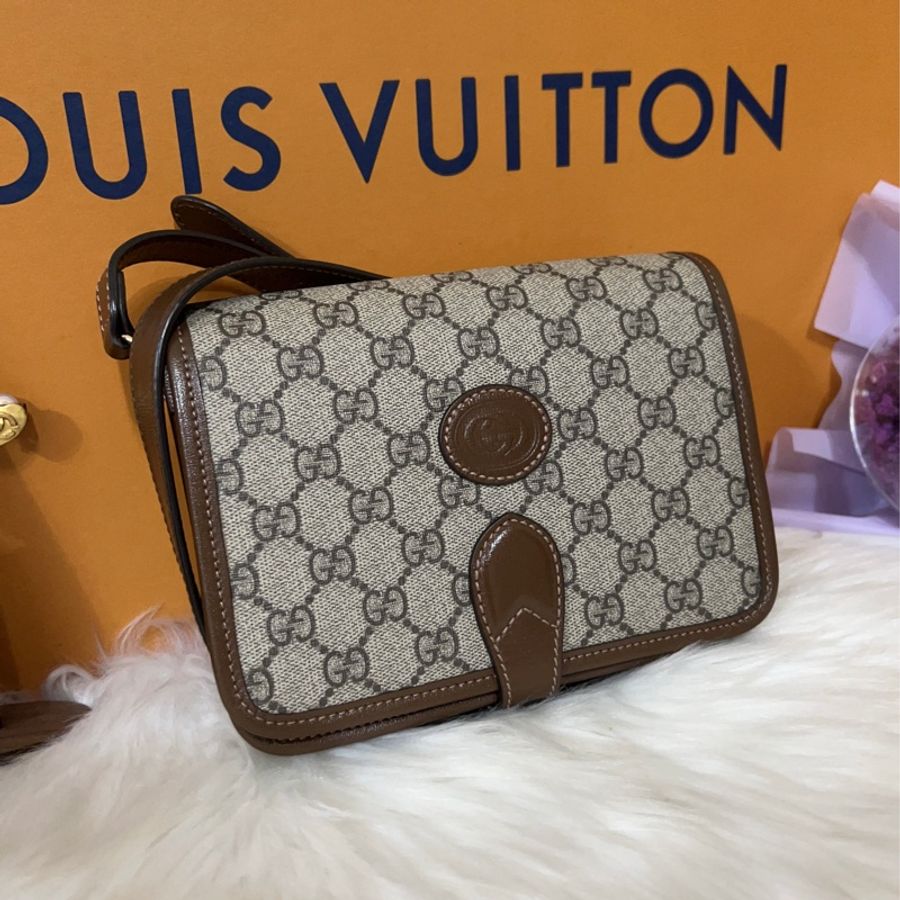 GUCCI 671620 Retro系列GG Supreme帆布迷你復古馬鞍包肩背斜背包(棕色)-22