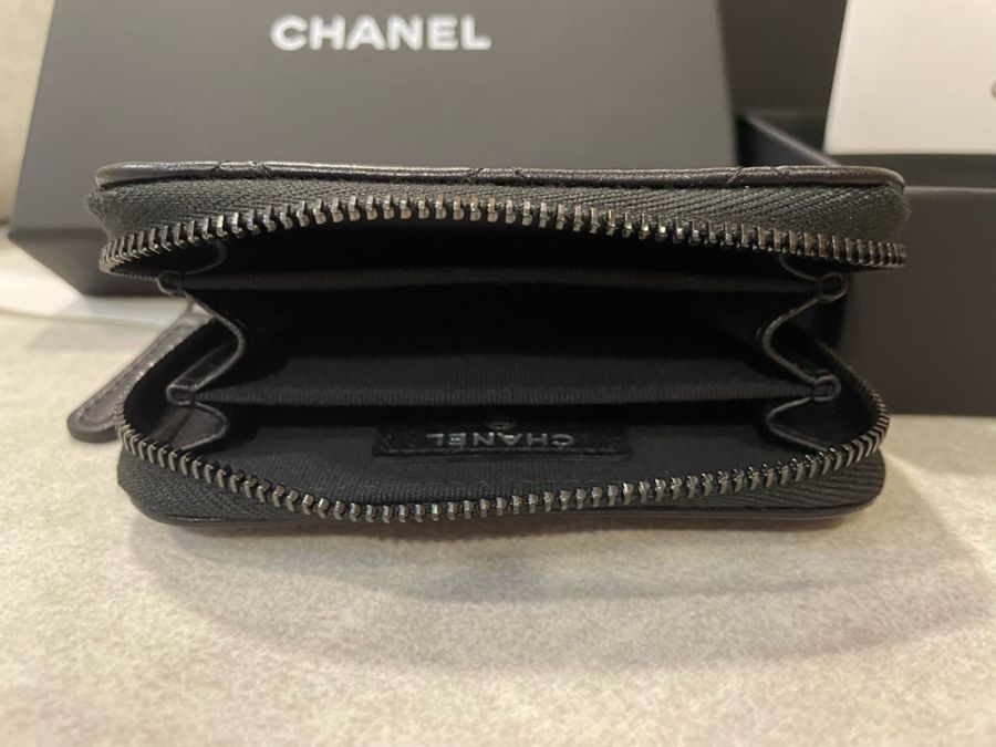 香奈兒Chanel so black 全新💕羊皮拉鏈零錢包-9