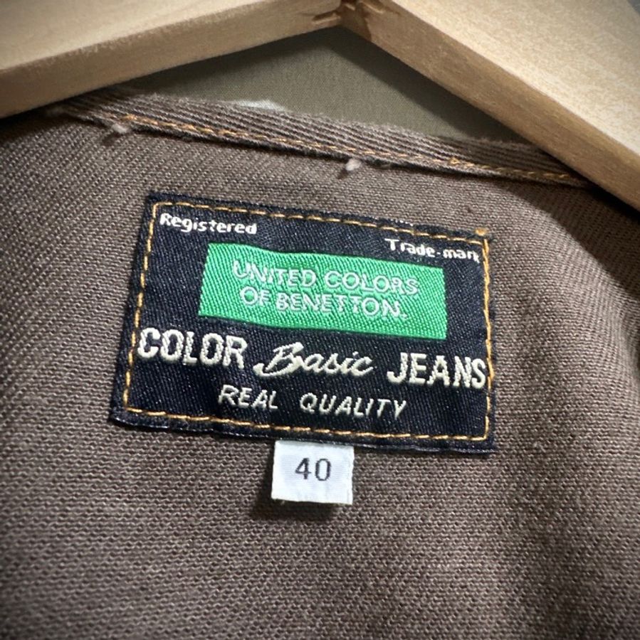 United colors of Benetton 重磅咖啡可可古著牛仔背心 卡其背心外套 女L 班尼頓-1