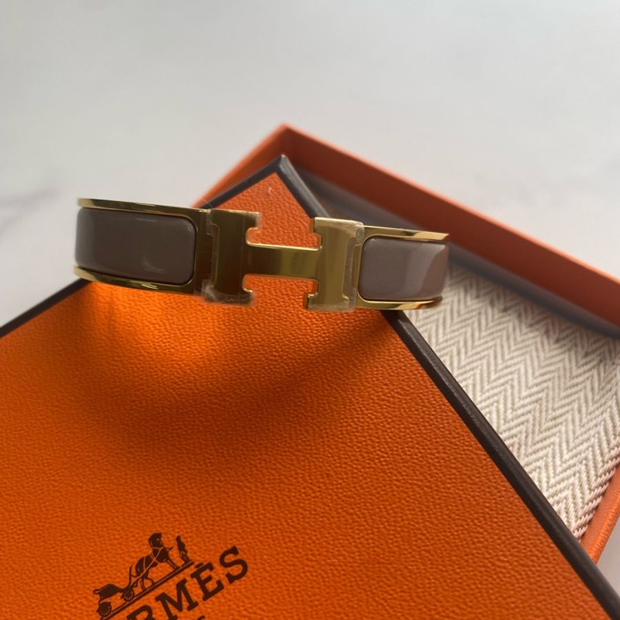 Hermes 手鐲 奶茶色 金扣 PM sizes-5
