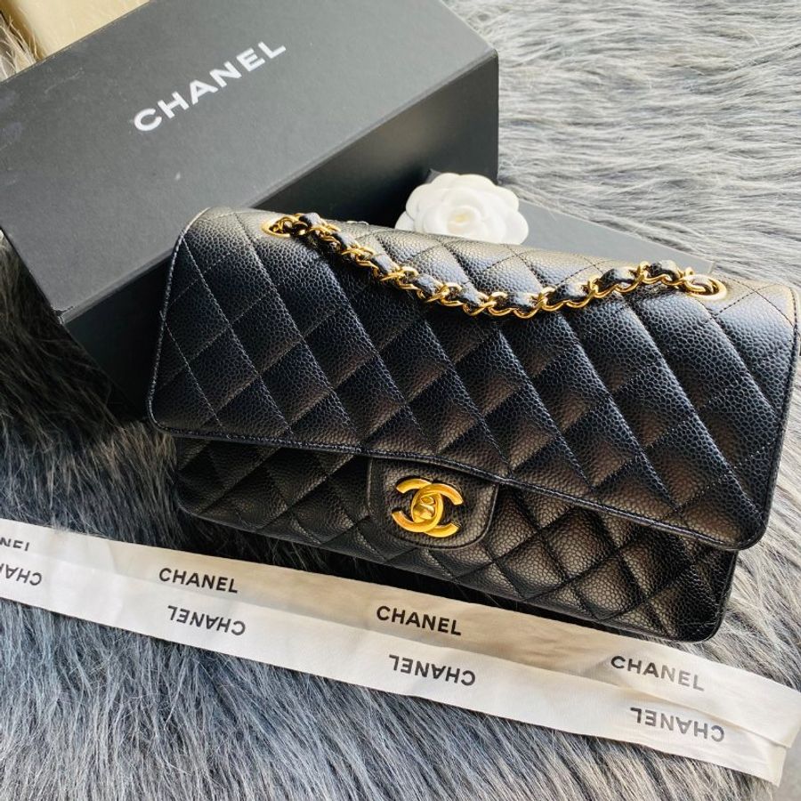 CHANEL 香奈兒 Classic Flap CF 黑金荔枝皮 25ＣＭ斜背包/肩背包-0
