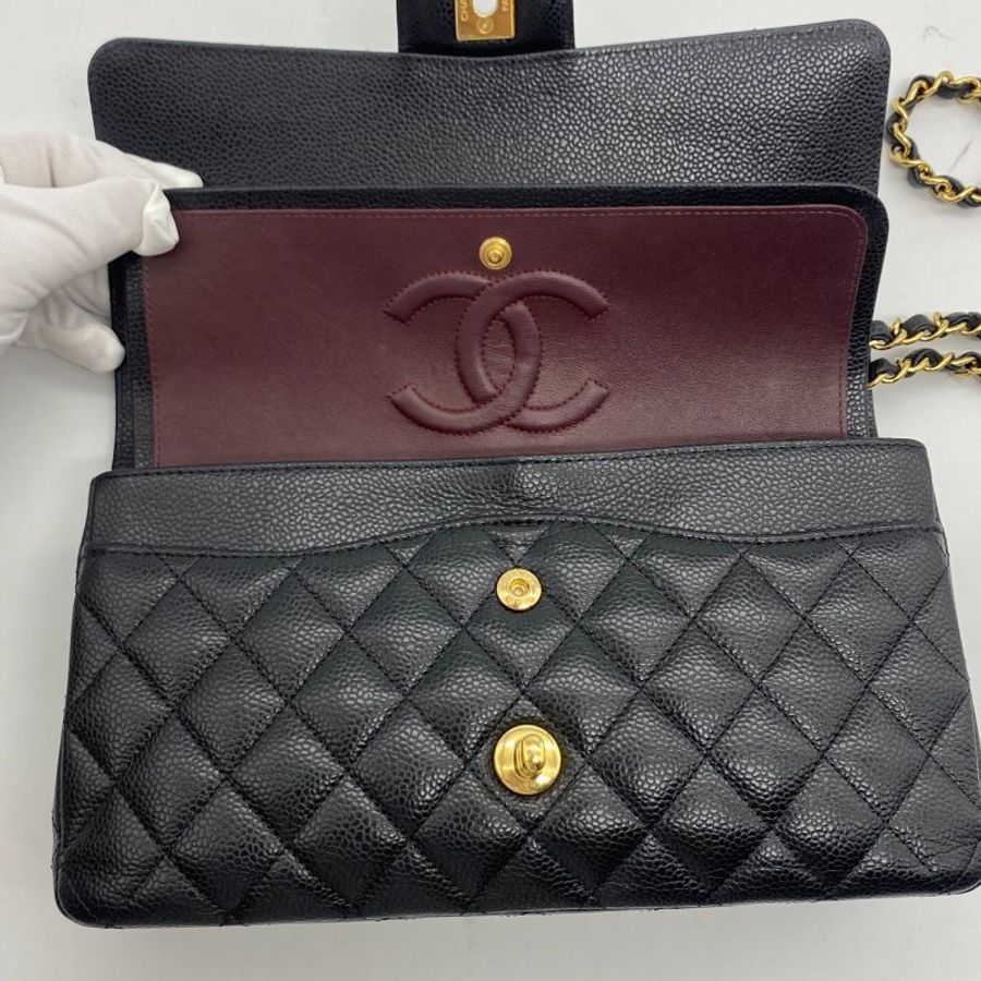 CHANEL 香奈兒 Classic Flap CF 黑金荔枝皮 25ＣＭ斜背包/肩背包-10