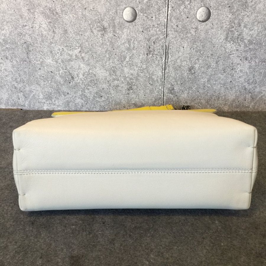 LANVIN 檸檬黃拼米白雙色全皮掀蓋鍊包 /側肩包 /肩背包-7