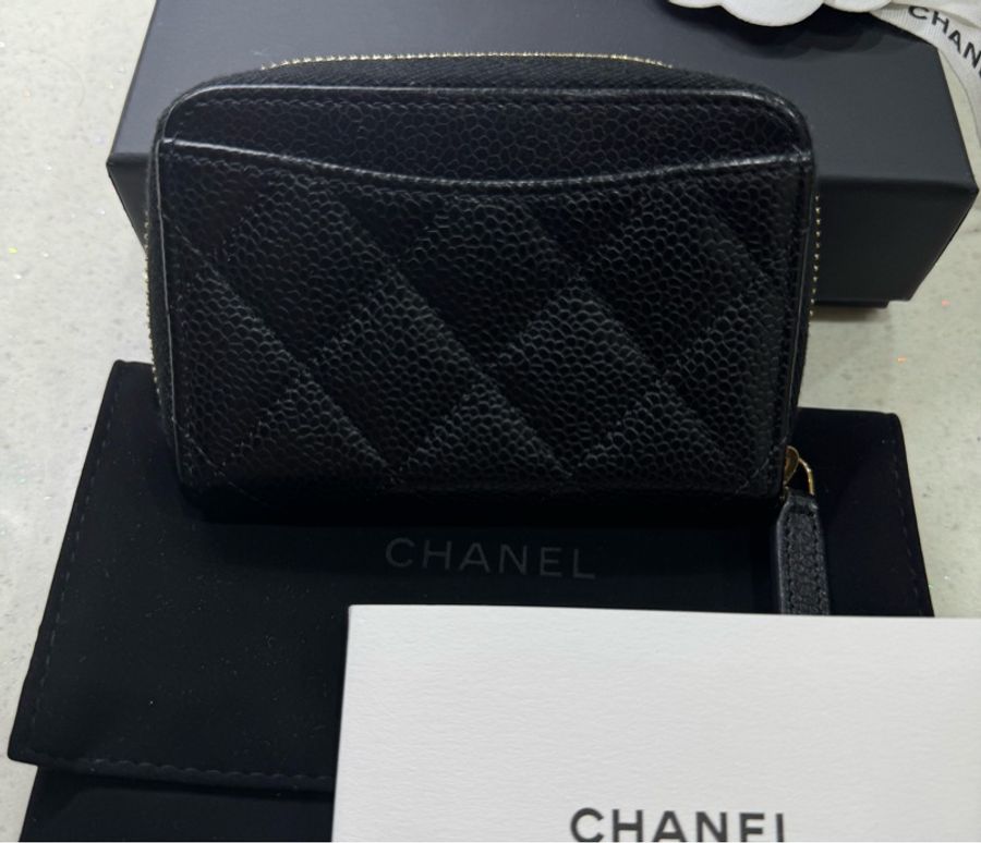 Chanel 經典拉鍊零錢包(黑金)-1