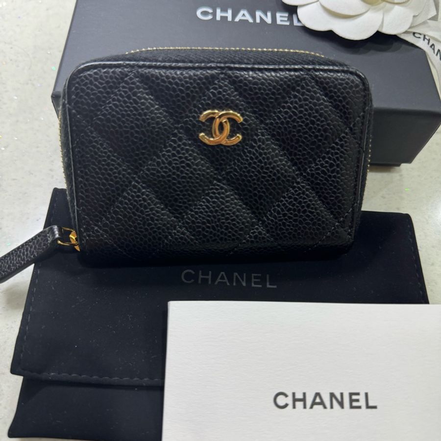 Chanel 經典拉鍊零錢包(黑金)-4