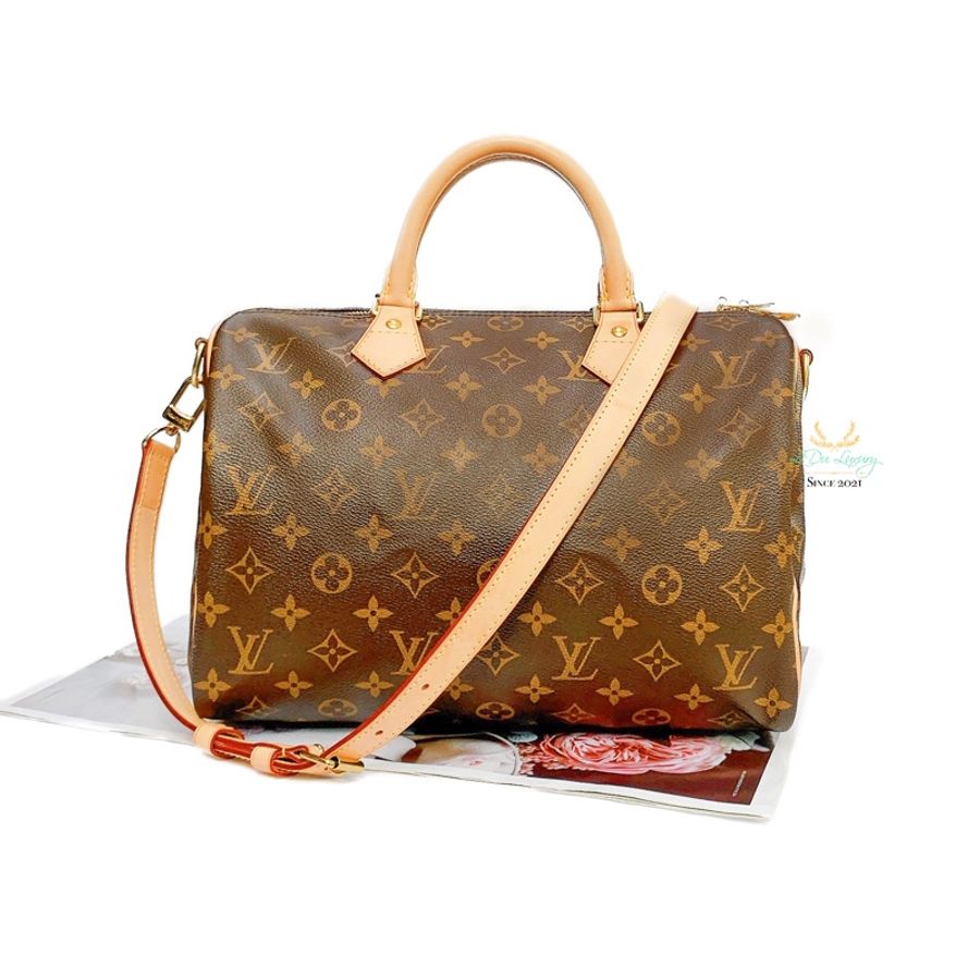 Louis Vuitton LV 咖啡字紋 老花 Speedy 30公分 背帶款 波士頓包 三用包 手提包 側背包 斜背包-0